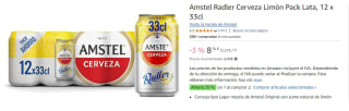 2 Packs de 12 Latas de 33 cl de Amstel Radler Cerveza Limón por 11.39€