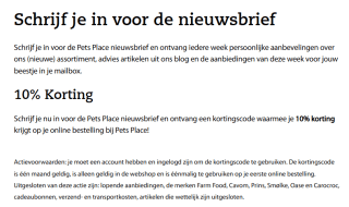 10% korting op je eerste aankoop bij Pets Place