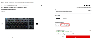 Logitech G915 X Lightspeed TKL, Tactile, Qwerty US, voor €149 bij de Mediamarkt