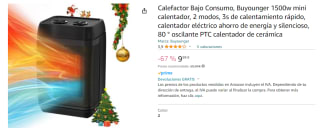Mini Calefactor Bajo Consumo, Buyounger 1500w por 9.99€
