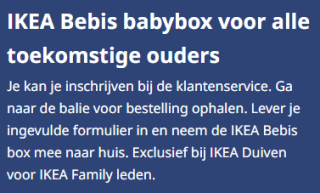 Gratis IKEA Bebis Babybox voor toekomstige ouders bij IKEA Duiven