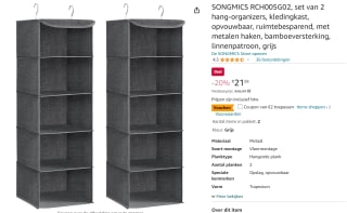 Songmics Garderobe Kleding Organiser 2 stuks voor €19,59 bij Amazon NL