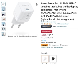 Anker PowerPort III 20 W USB-C voeding voor 9,99 euro met de coupon