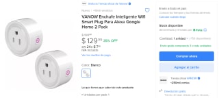 2 Enchufes Inteligentes Wifi VANOW por $130 en Mercado Libre