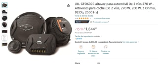 Set de Medios JBL GTO609C para Automóvil por $1,645 en Amazon