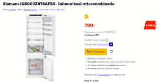 Siemens iQ500 KI87SAFE0 - Inbouw koel-vriescombinatie voor €790 bij Bol.com