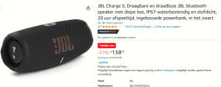 JBL Charge 5 Zwart - Draadloze speaker voor €138 bij Amazon