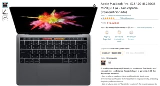 MacBook Pro 13.3" 2018 256GB Reacondicionada por $12,020 en Amazon