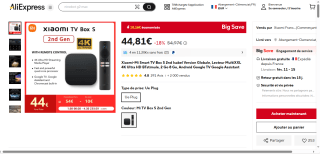 Mi box s Xiaomi 2 ème génération à 44,81€