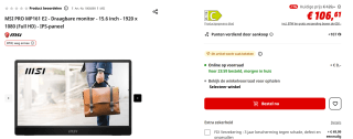 MSI PRO MP161 E2 Portable Monitor - 15.6" FHD - ÚSB-C voor €106,61 bij de mediamarkt