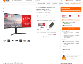 LG 34WP65CP-B 34" LED UWQHD 160Hz FreeSync Premium Curvo por solo 299€