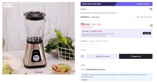 My Wave - Batidora de Vaso - Potencia de 1300W - Para Líquidos y Sólidos - Capacidad de 1,5L y 2 Velocidades + Pulse - Cuchillas de Acero Inoxidable y Vaso Extraíble por 30.53€ (Cuenta Nueva 20.53€)