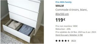 Commode Malm à 4 tiroirs à 119€