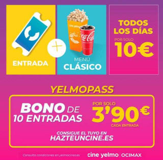 Bono de 10 entradas a cine YelmoPass por solo 3,90€