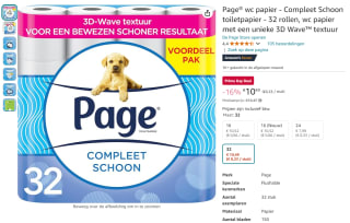 32 rollen Page compleet schoon toiletpapier voor €10,49 via Amazon Prime