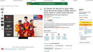 TCL 65C841 65" Mini LED TV QLED 144Hz Panel 4K Ultra HD por 699€