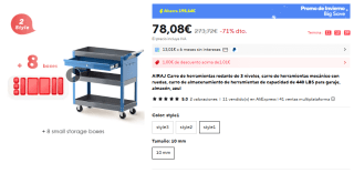 Carro de herramientas rodante de 3 niveles por 70€