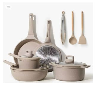 Juego de Sartenes de Cocina Antiadherentes, Batería de Cocina con Tapas, Espátula, Pinzas, Libre de PFOA-11Piezas por 65.98€