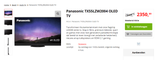 Panasonic TX-55LZW2004 tv voor €2350 bij Apollo