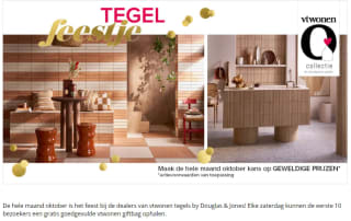 Gratis goedgevulde vtwonen giftbag voor 1e 10 bezoekers bij de dealers van vtwonen tegels by Douglas & Jones op 12 oktober