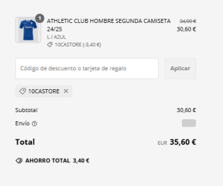 Athletic Club Hombre segunda equipacion por 30,60€ y Tercera 24/25 adulto por 38,25€