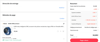 KUMI-reloj inteligente GW6 Pantalla AMOLED Bluetooth, llamadas, NFC por 34,68€