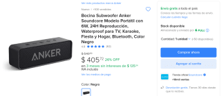 Bocina Subwoofer Anker Soundcore 6W por $406 en Mercado Libre