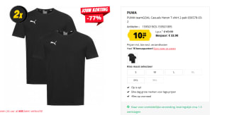 Puma Teamgoal T-Shirt Heren - Zwart 2-pack voor €10 bij sport Korting