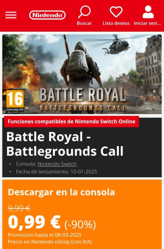 Battle Royal Battlegrounds Call Nintendo Switch por 0,99€.