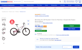 Bicicleta da Houston de Aro 26, modelo Vivid 21 Marchas e Suspensão Dupla - R$ 599,25