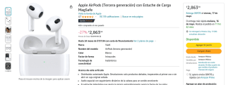 Descuento Amazon: AirPods 3era Gen con Estuche por $2,863