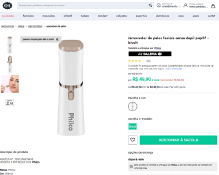 Removedor de Pelos Faciais da Philco, modelo Sense Depil - R$ 49,90