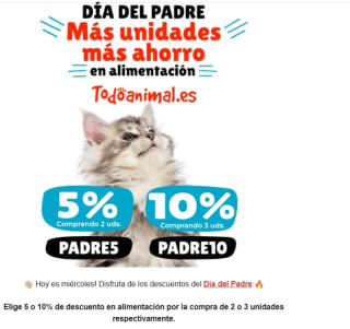 Elige 5% o 10% de descuento en alimentación por la compra de 2 o 3 unidades respectivamente.