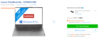 Lenovo ThinkBook 16p G2 ACH (20YM0047MH) voor €1249 bij Coolblue