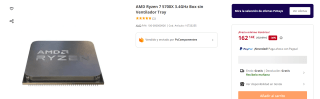 AMD Ryzen 7 5700X 3.4GHz Box sin Ventilador Tray por 162,14€