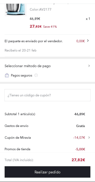 Cecotec Batidora Amasadora Cecomixer Easy. 250 W por 27,82€.