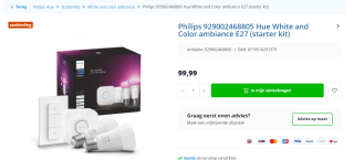Philips Hue starterspakket E27 Lichtbron met Bridge en 1 x Dimmer Switch voor €99,99 bij Dedomoticastore