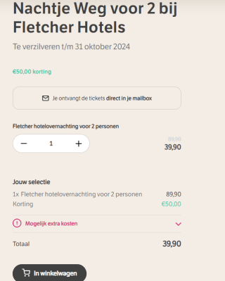 Nachtje Weg voor 2 bij Fletcher Hotels voor € 39,95 via Leukstetickets