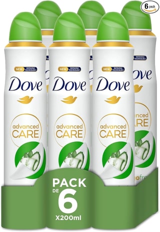 6 desodorantes Dove Advanced Care Pepino Protección 72 horas Spray 200ml por 11,66€