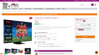 TV QLED MiniLED 65" TCL 65C805 VA FALD MiniLED, 512 zonas| 144Hz | Google TV 11 | Dolby Vision & Atmos DTS HDR10