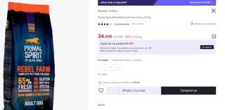Primal Spirit 65% Rebel Farm Para Perros 12 Kg por 34,99€ (cuenta nueva por 22,99€)