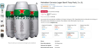 Heineken Cerveza Lager Barril Torp Pack, 5 x 2L por 22,66€