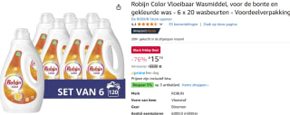Robijn Color Vloeibaar Wasmiddel, voor de bonte en gekleurde was - 6 x 20 wasbeurten - Voordeelverpakking voor €15,19 bij Amazon