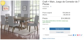 Craft + Main, Juego de Comedor de 7 Piezas por $14,999 en Costco