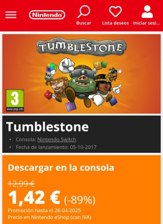 Tumblestone Nintendo Switch por 1,42€.