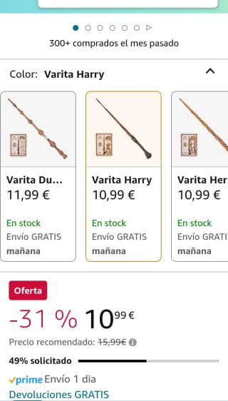 Varita Harry Potter por 10,99€.