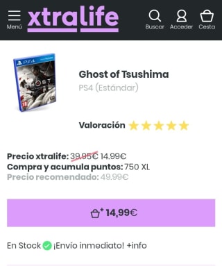 Ghost of Tsushima PS4 por 14,99€.