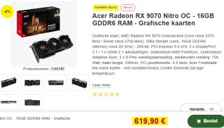 Acer Radeon RX 9070, 16GB, Nitro OC voor €619,90 bij Proshop