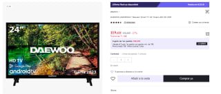 Televisor Daewoo 24DM54HA1 24" LED HD HDR Android TV por 119.61€ (Cuenta Nueva 107.61€)