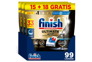 3 Pastillas Finish Ultimate Plus 99 para lavavajillas Formato de 33 unidades por 23,99€ (Nuevos usuarios 14,39€)